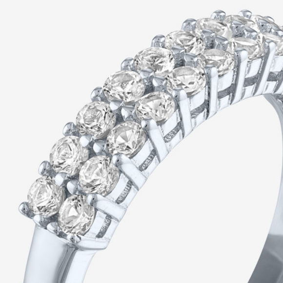 Brand New White Genuine Sapphires Double Band Sterling Silver Ring 7